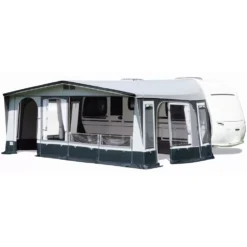 Vorzelt Brand Topas 350 -Camping-Ausrüstung brand topas 350 tuer ganz links 2 frontelemente zu balkon abgeklappt seiteneingang rechts offen 1000 1 19898